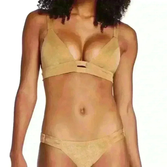 💕VITAMIN A💕 Neutra Bralette 4/XS Hipster Bottom 6/S Golden Glow Metallic NWT - Picture 1 of 7